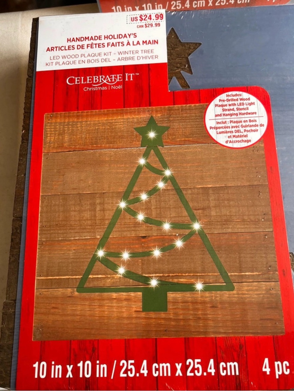 Christmas Tree Green Wooden LED Lighted Holiday Wall Decor craft kit